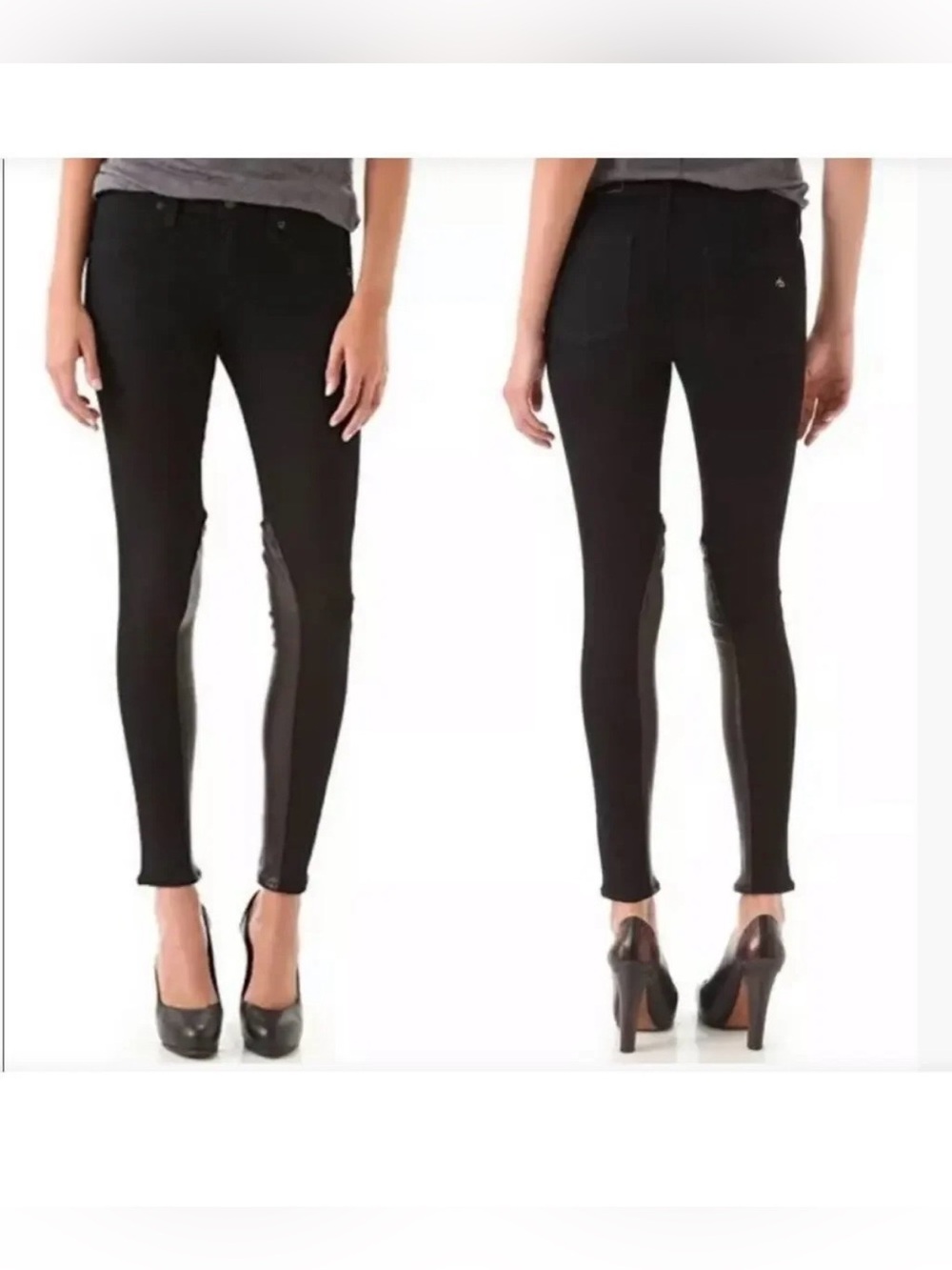 Rag & bone Blue Women's Skinny Ponte Pants with Leather-Panel Detail